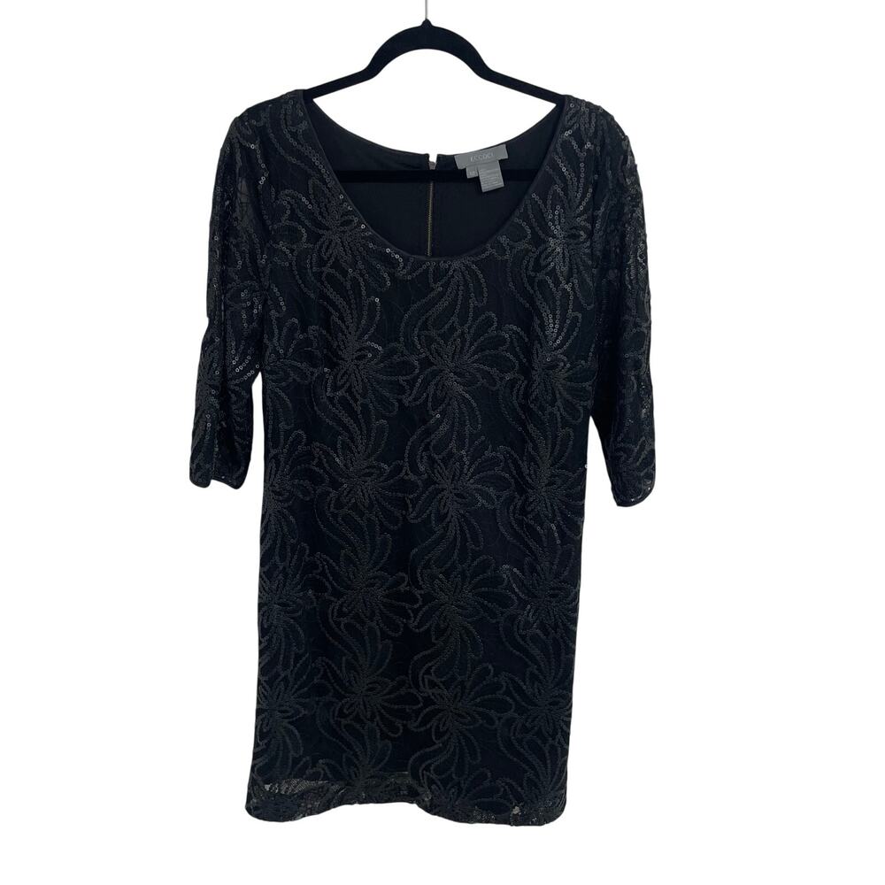Eccoci Black Sequin Embellished Sheer 3/4 Sleeve Cocktail Dress Womens Size 12
